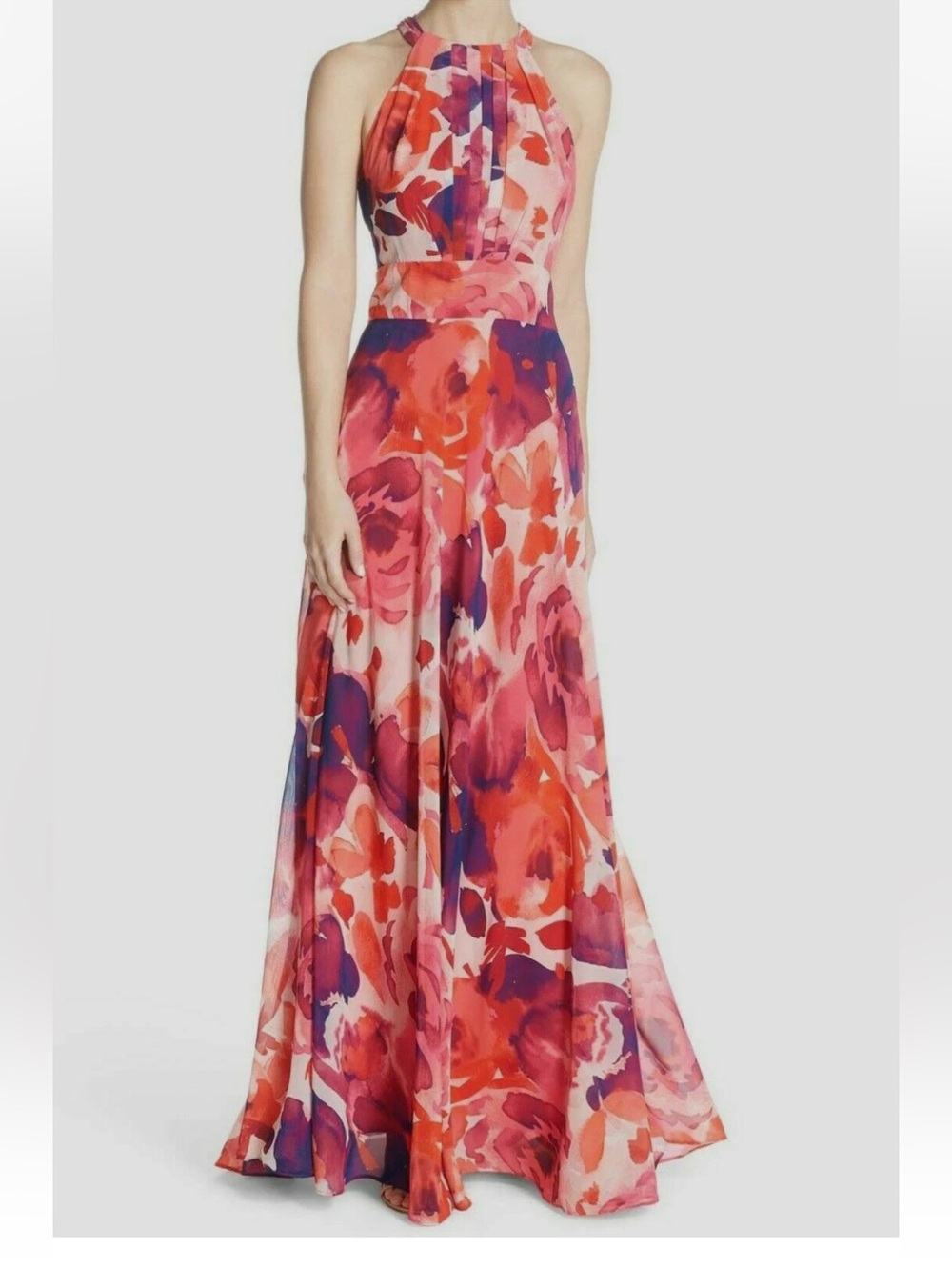 Eliza J Floral Watercolor Halter Maxi Dress Pink Purple Size 12P Petite